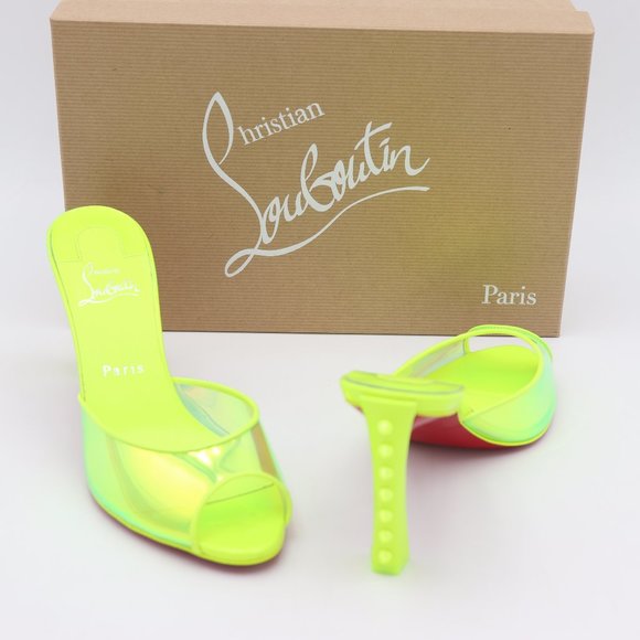 Christian Louboutin Condorapik Yellow Iridescent Spike Mule Sandals - Picture 1 of 13